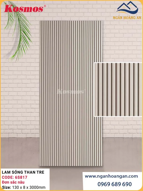 Ốp Trần Tấm Ốp Than Tre Lam Sóng Đơn Sắc Nâu Kosmos 6S817